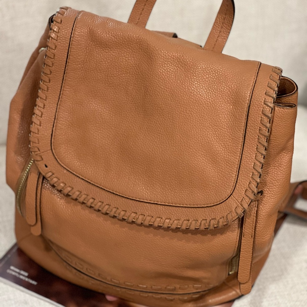 Cole Haan Tan Leather Backpack with Braided Detailing